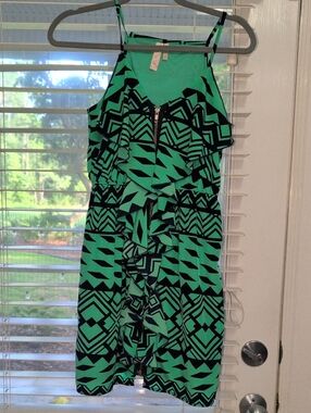 Green Geometric Print Midi Dress with Zipper By Prevett